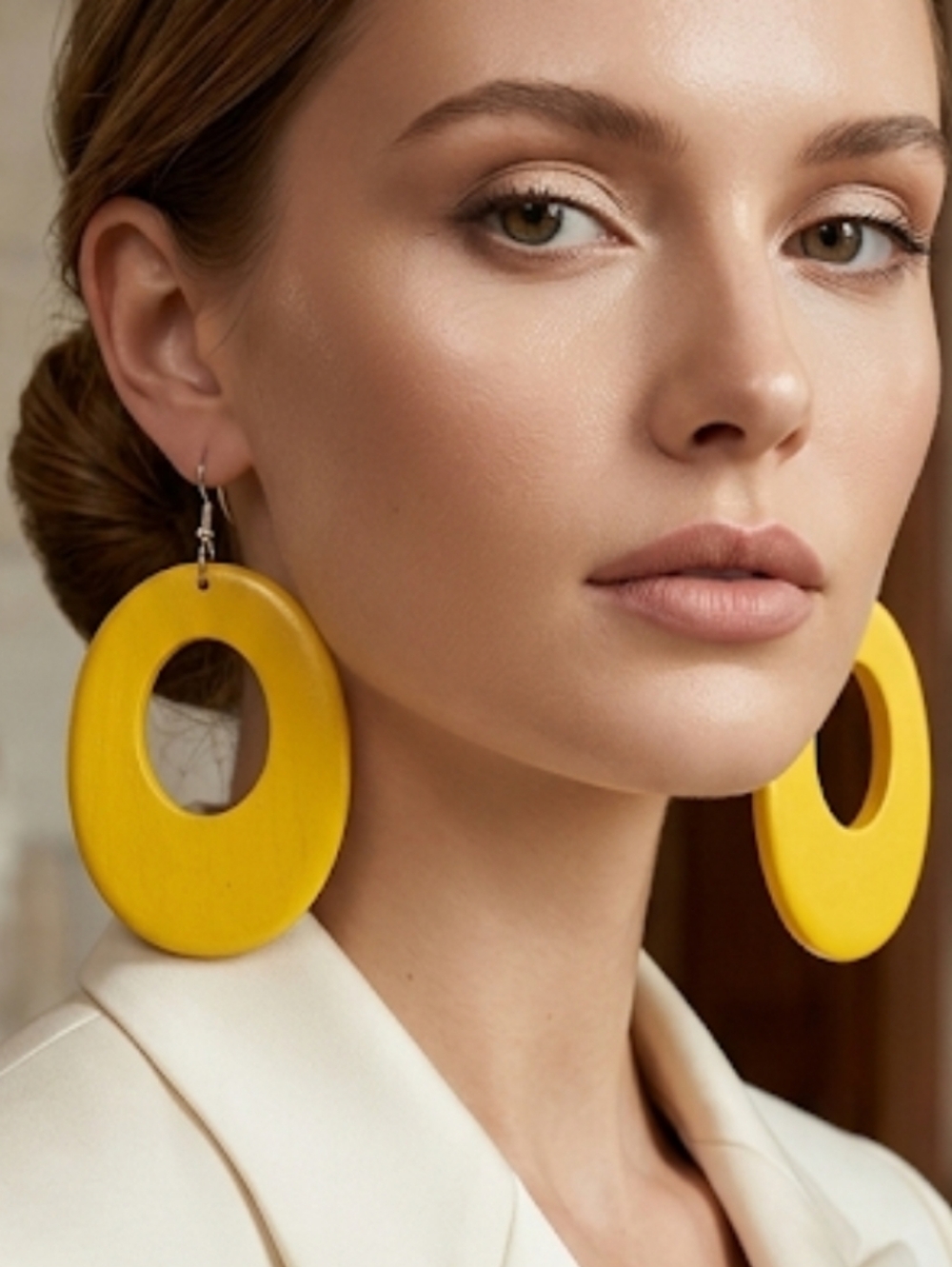 Statement Yellow Oval Drop Earrings for Women